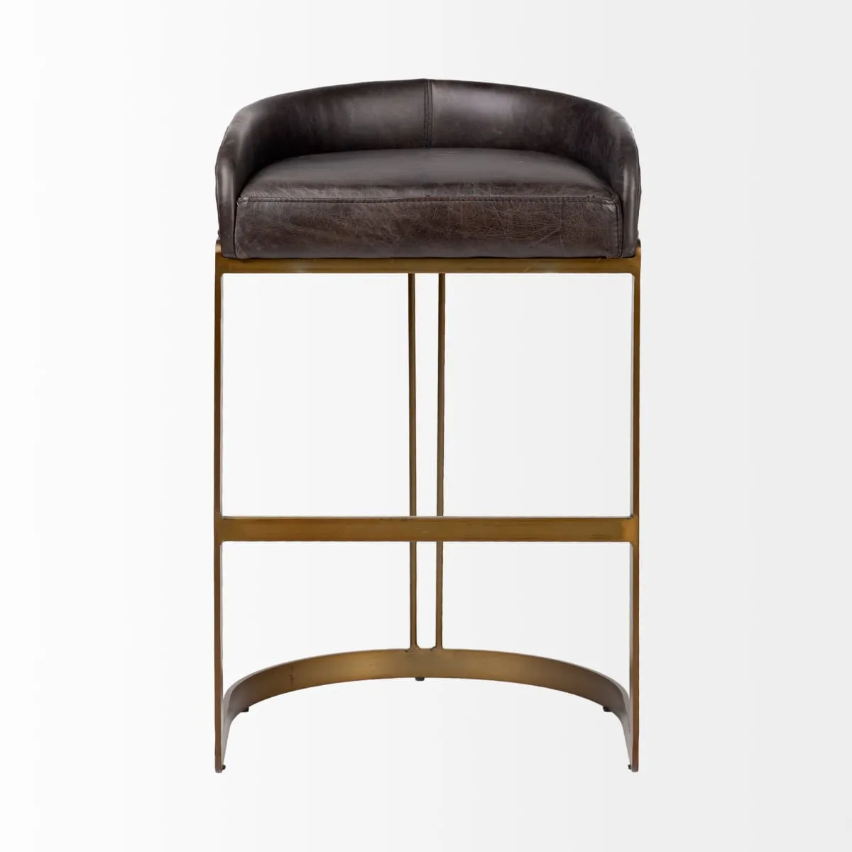 Hollyfield Bar Counter Stool Black Leather | Antiqued Gold Metal | Bar