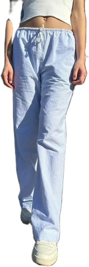 HOXIJIA Women Casual Striped Print Long Pants Elastic High Waist Loose Fit Straight Wide Leg Trousers Y2K Streetwear