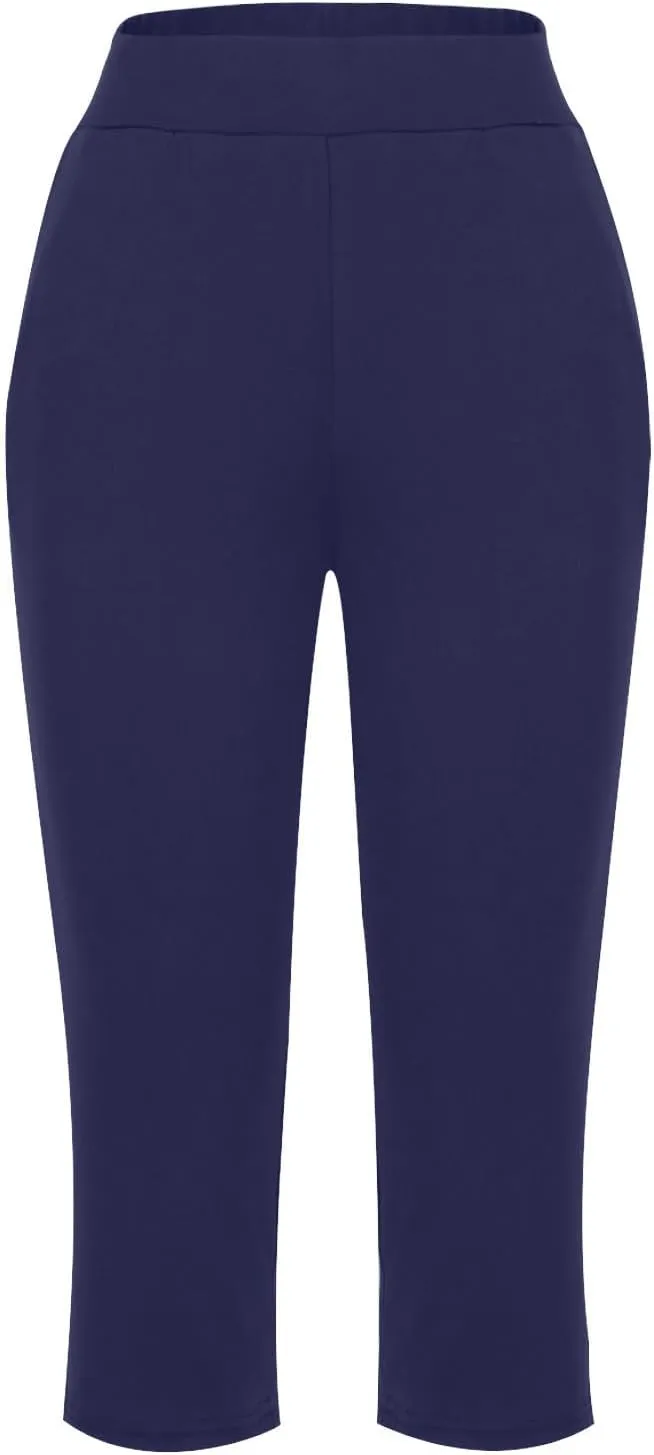 Hvyesh Capri Pants for Women Summer Business Casual Pull On Womens Capris with Pockets