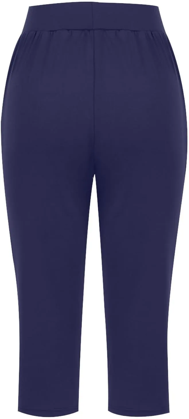 Hvyesh Capri Pants for Women Summer Business Casual Pull On Womens Capris with Pockets