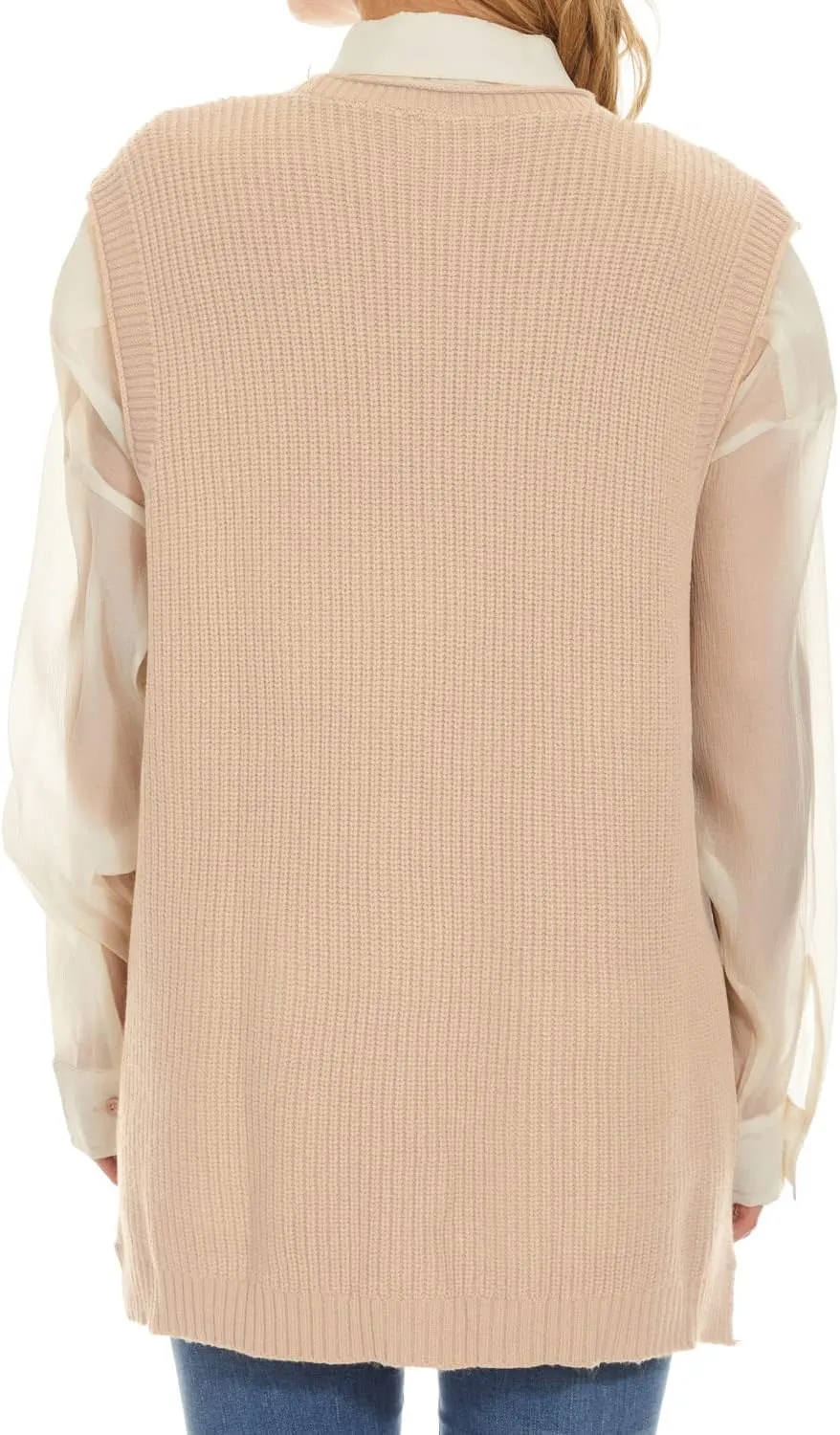 Hyipels Women's Sweater Vest,Long Cable Loose Knitted Sleeveless V Neck Casual Sweaters Tank Top S~XL
