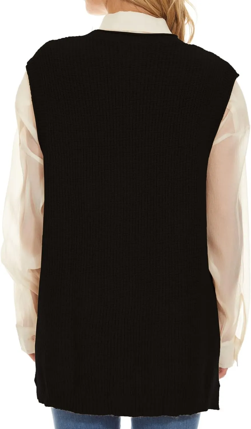 Hyipels Women's Sweater Vest,Long Cable Loose Knitted Sleeveless V Neck Casual Sweaters Tank Top S~XL