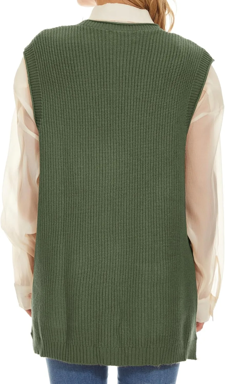 Hyipels Women's Sweater Vest,Long Cable Loose Knitted Sleeveless V Neck Casual Sweaters Tank Top S~XL