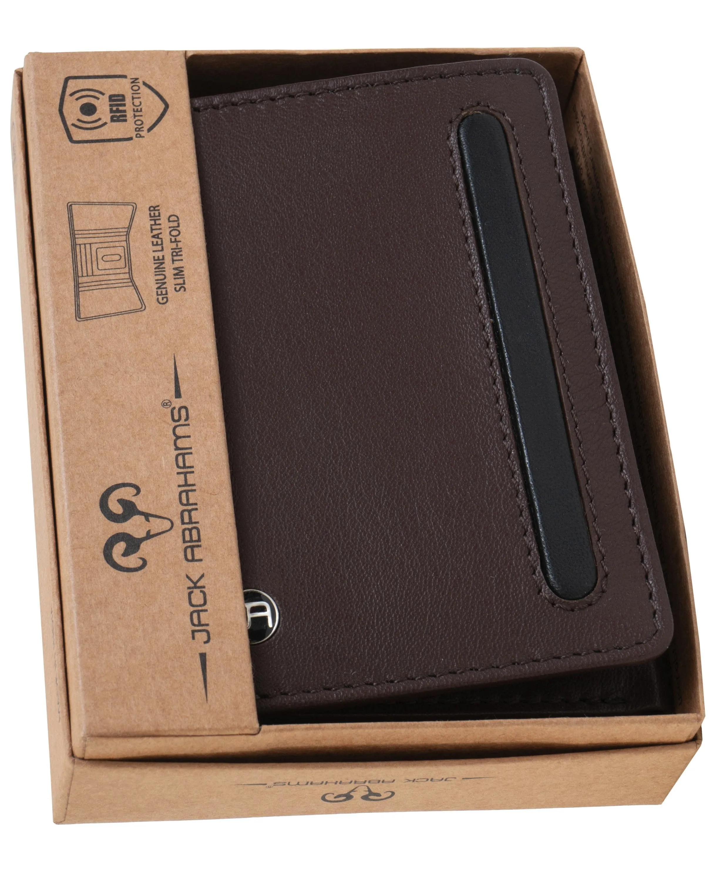 Jack Abrahams Goat Nappa Leather Tri-Fold Wallet Brown/Black