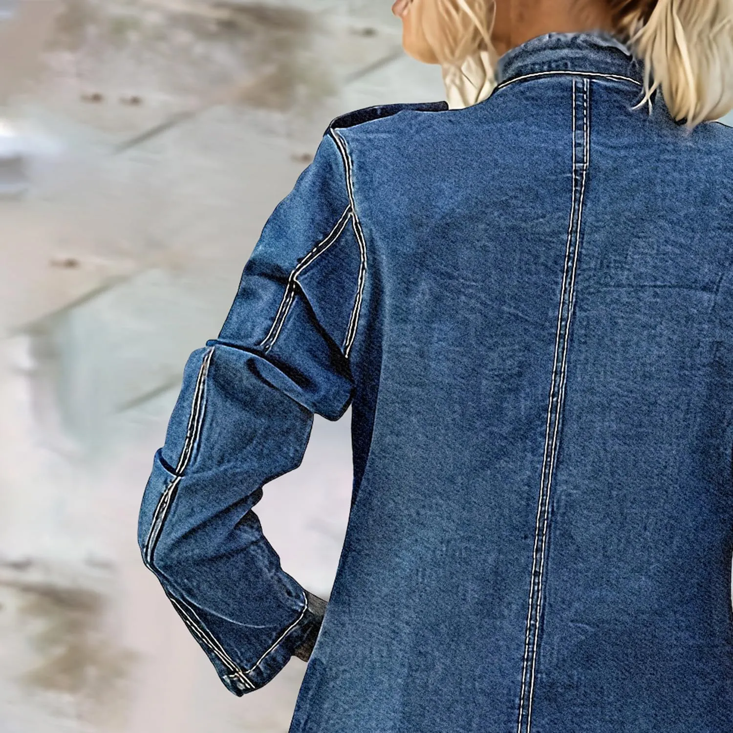 Jean Jackets for Women Trendy Stretch Denim Jacket Button Up Vintage Frayed Hem Denim Shacket Long Sleeve