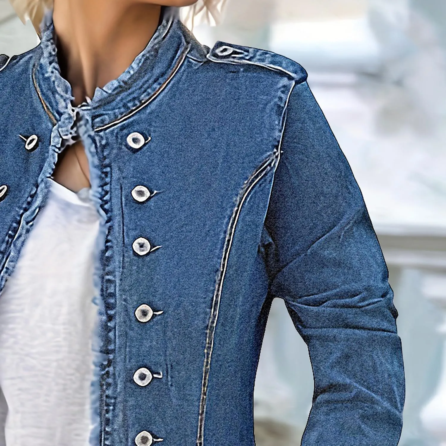 Jean Jackets for Women Trendy Stretch Denim Jacket Button Up Vintage Frayed Hem Denim Shacket Long Sleeve