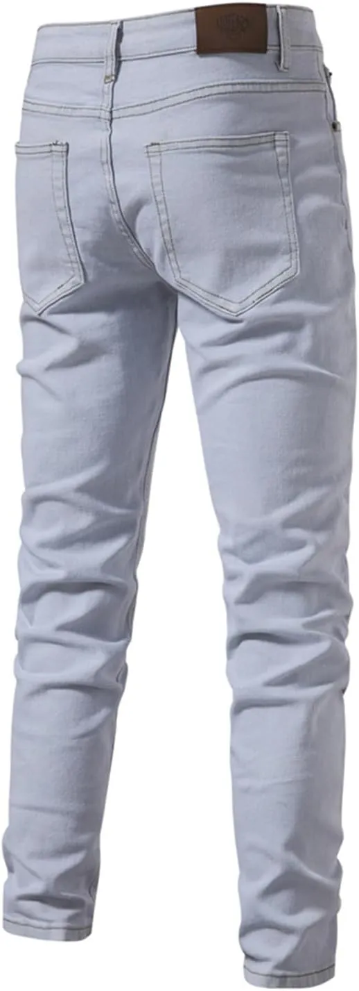 Jean Pants for Men Slim Fit Straight Leg Jean Stretch Skinny Denim Pencil Pants Distressed Comfort Flex Waist Pants