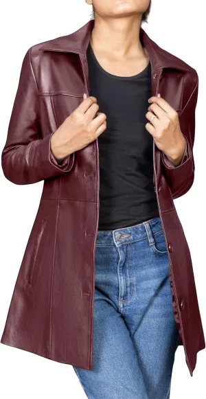 Jild Casual Car Coat Lambskin Leather Jacket Women   Length Blazer Overcoat Style Leather Long Coat Women