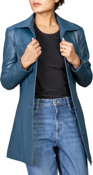 Jild Casual Car Coat Lambskin Leather Jacket Women   Length Blazer Overcoat Style Leather Long Coat Women