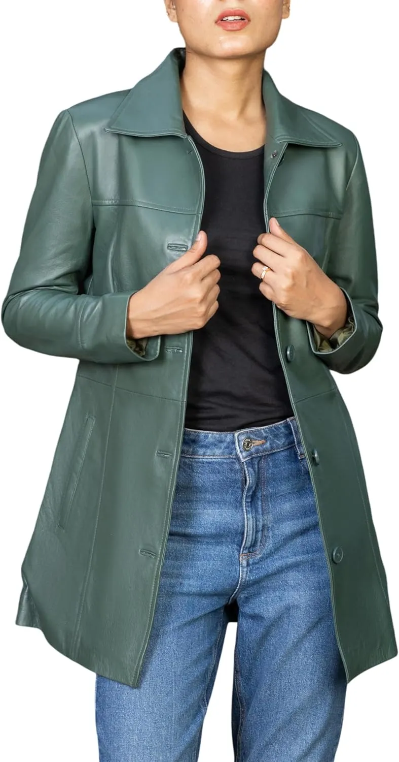 Jild Casual Car Coat Lambskin Leather Jacket Women   Length Blazer Overcoat Style Leather Long Coat Women