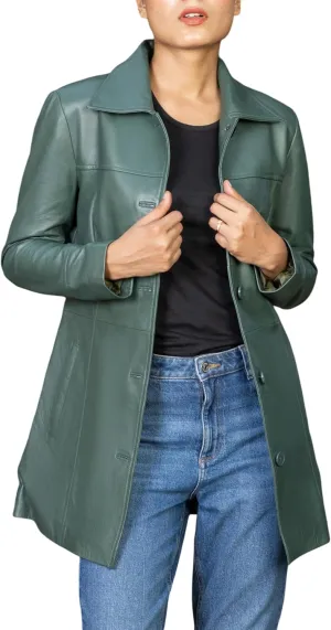 Jild Casual Car Coat Lambskin Leather Jacket Women   Length Blazer Overcoat Style Leather Long Coat Women