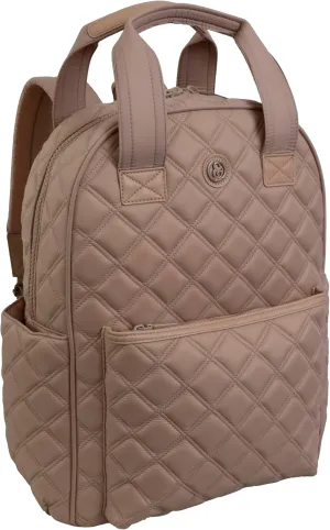 Joan & David 18 Inch Diamond Quilted Nylon Backpack with Padded Laptop Sleeve and Side Slip Pockets (Tan)
