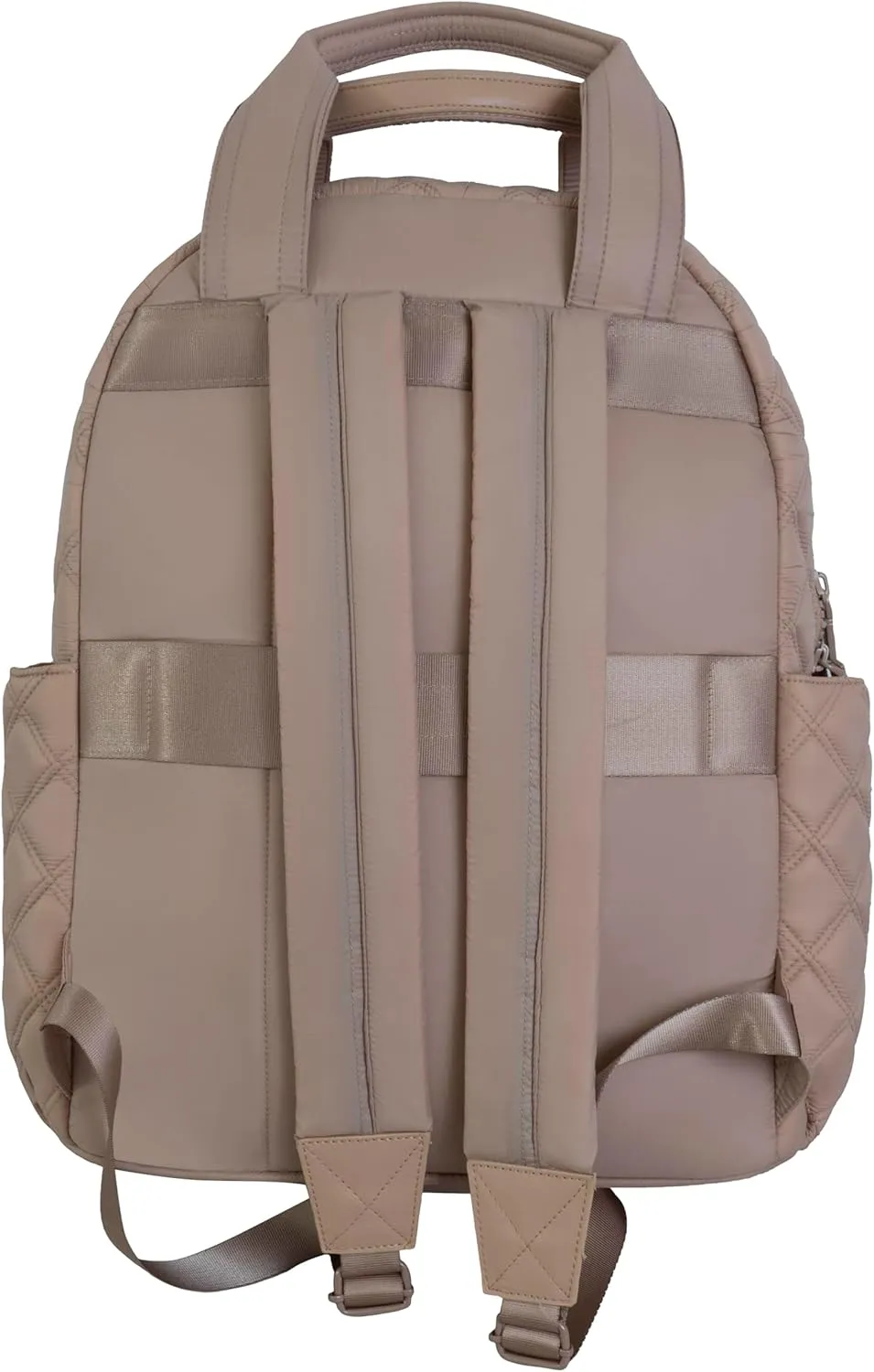 Joan & David 18 Inch Diamond Quilted Nylon Backpack with Padded Laptop Sleeve and Side Slip Pockets (Tan)