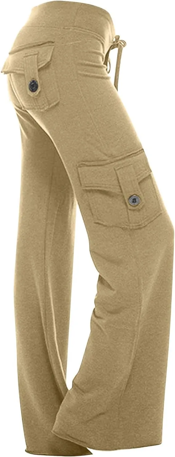 jovati Wide Leg Cargo Pants for Women High Waisted Bootcut Yoga Pants with Pockets Casual Plus Size Strethcy Flare Leggings