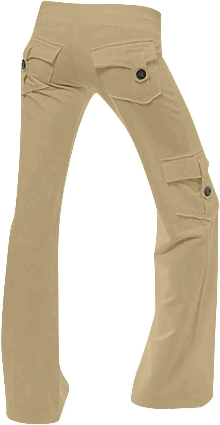 jovati Wide Leg Cargo Pants for Women High Waisted Bootcut Yoga Pants with Pockets Casual Plus Size Strethcy Flare Leggings