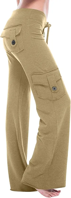 jovati Wide Leg Cargo Pants for Women High Waisted Bootcut Yoga Pants with Pockets Casual Plus Size Strethcy Flare Leggings