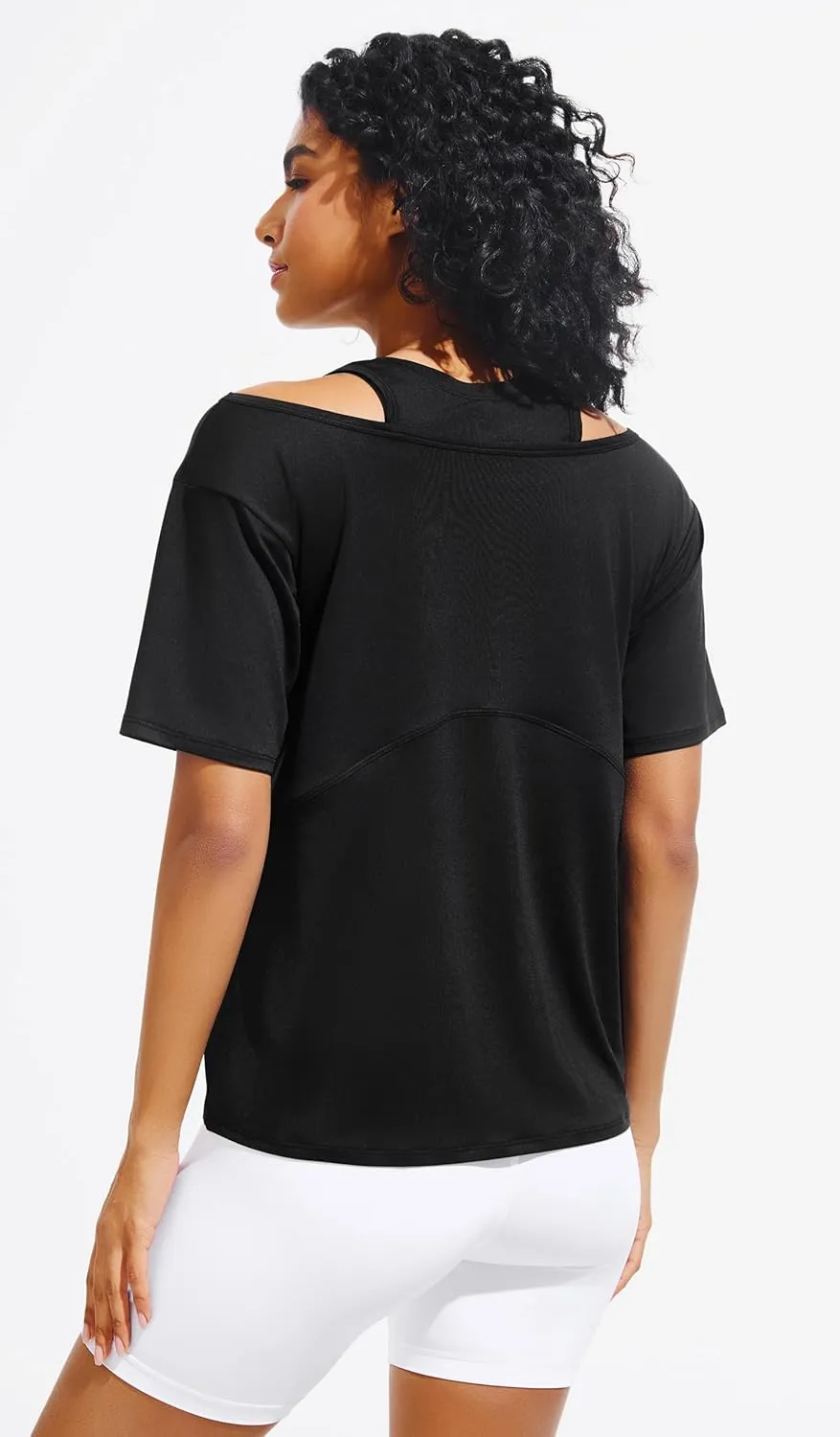 JOYSPELS Ice Silk Women's Short Sleeve Workout Shirts Quick Dry Cold Shoulder Loose Fit Athletic Running Tee Tops