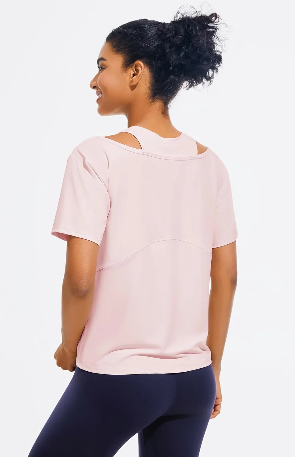 JOYSPELS Ice Silk Women's Short Sleeve Workout Shirts Quick Dry Cold Shoulder Loose Fit Athletic Running Tee Tops