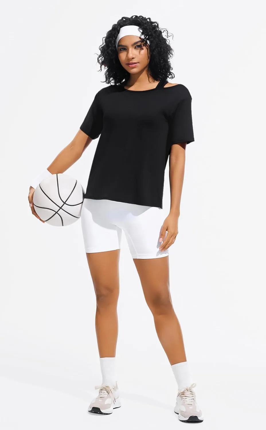 JOYSPELS Ice Silk Women's Short Sleeve Workout Shirts Quick Dry Cold Shoulder Loose Fit Athletic Running Tee Tops