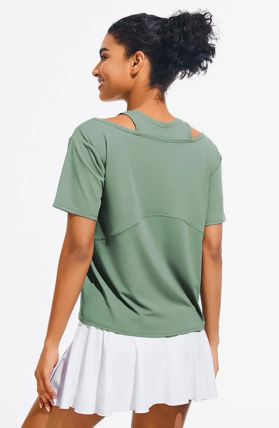 JOYSPELS Ice Silk Women's Short Sleeve Workout Shirts Quick Dry Cold Shoulder Loose Fit Athletic Running Tee Tops