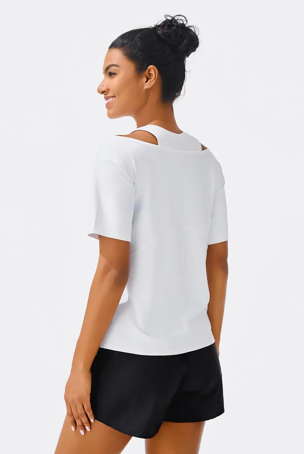 JOYSPELS Ice Silk Women's Short Sleeve Workout Shirts Quick Dry Cold Shoulder Loose Fit Athletic Running Tee Tops
