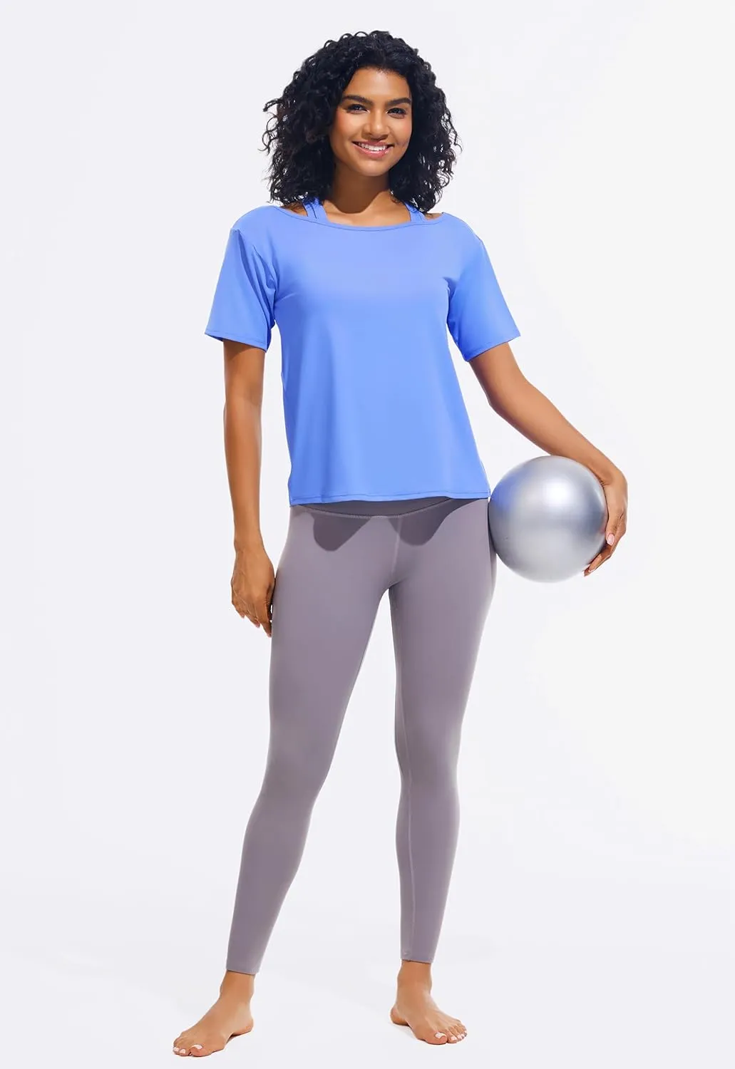 JOYSPELS Ice Silk Women's Short Sleeve Workout Shirts Quick Dry Cold Shoulder Loose Fit Athletic Running Tee Tops