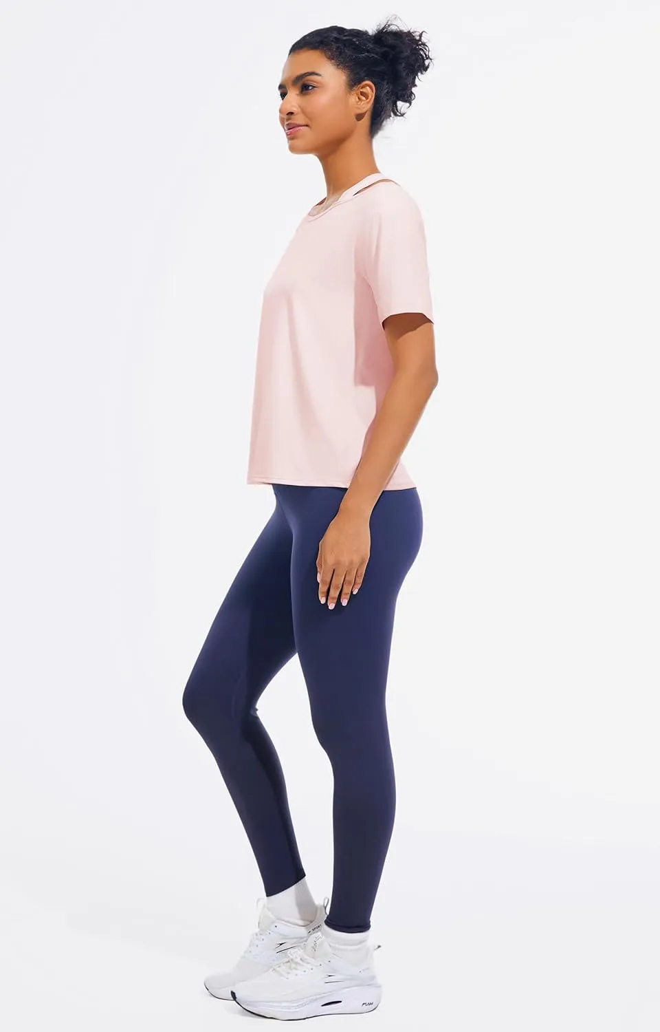JOYSPELS Ice Silk Women's Short Sleeve Workout Shirts Quick Dry Cold Shoulder Loose Fit Athletic Running Tee Tops