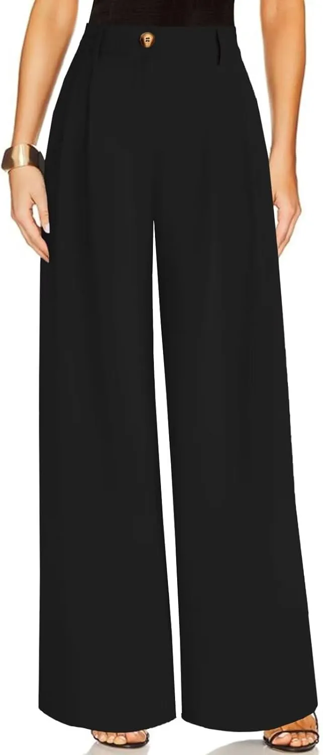 JURIS Women's High Waisted Wide Leg Formal Pants Elasticized Waist Back Casual Pants Business Work Suit Pants