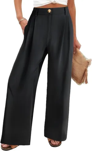 JURIS Women's High Waisted Wide Leg Formal Pants Elasticized Waist Back Casual Pants Business Work Suit Pants