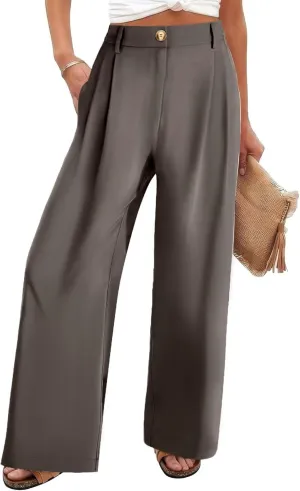 JURIS Women's High Waisted Wide Leg Formal Pants Elasticized Waist Back Casual Pants Business Work Suit Pants