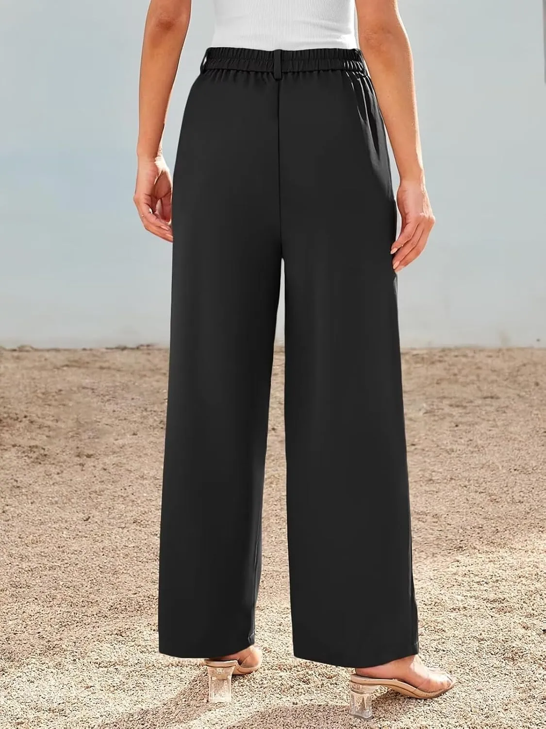 JURIS Women's High Waisted Wide Leg Formal Pants Elasticized Waist Back Casual Pants Business Work Suit Pants