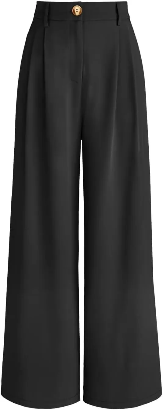 JURIS Women's High Waisted Wide Leg Formal Pants Elasticized Waist Back Casual Pants Business Work Suit Pants