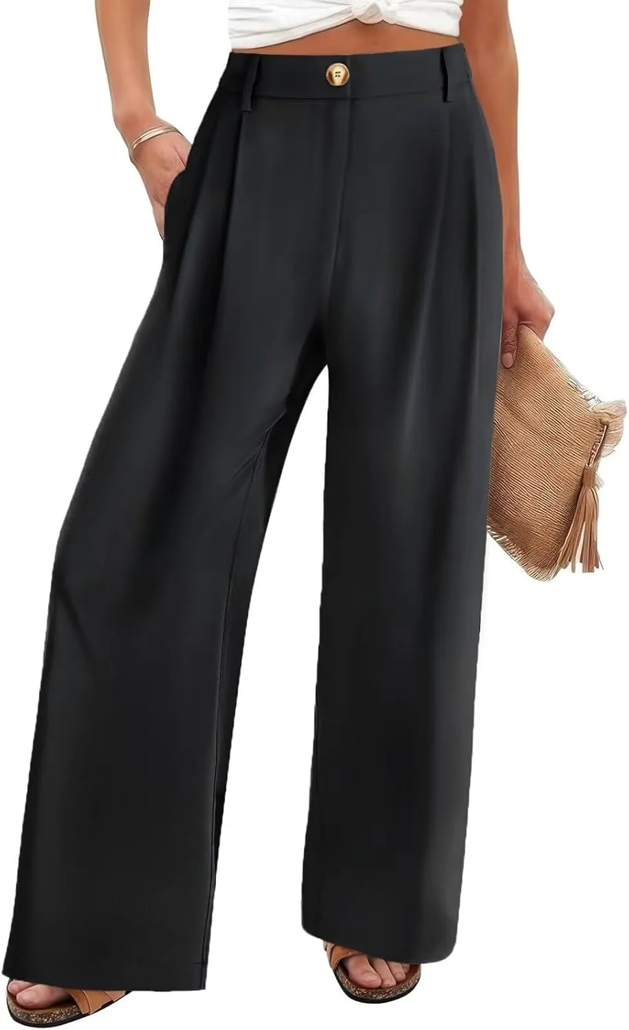 JURIS Women's High Waisted Wide Leg Formal Pants Elasticized Waist Back Casual Pants Business Work Suit Pants