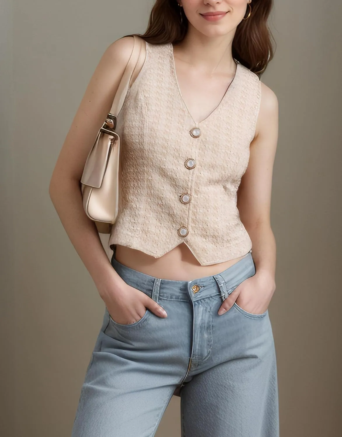 Kedera Vest Tops for Women V Neck 2025 Fashion Trendy Crop Tweed Suit Vest Spring Sleeveless Outfits Casual Work Clothes