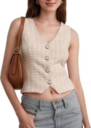 Kedera Vest Tops for Women V Neck 2025 Fashion Trendy Crop Tweed Suit Vest Spring Sleeveless Outfits Casual Work Clothes