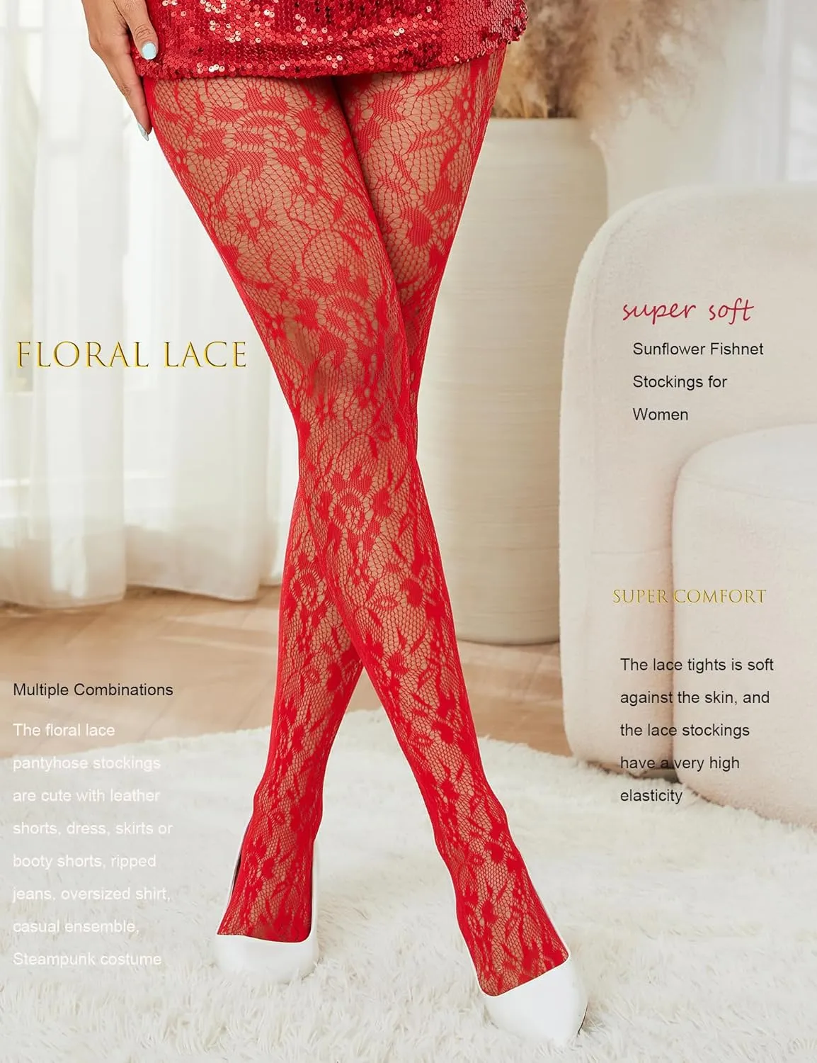 Lace Tights Lace Stockings Sunflower Fishnet Stockings for Women Leggings Floral Pantyhose