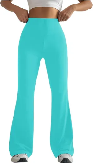 Ladies Flare Leg Yoga Pants High Waist Stretch Solid Color Trousers Bell Bottom Stylish Leggings Workout Gym Tights