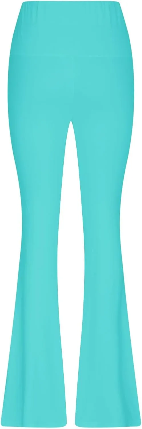 Ladies Flare Leg Yoga Pants High Waist Stretch Solid Color Trousers Bell Bottom Stylish Leggings Workout Gym Tights