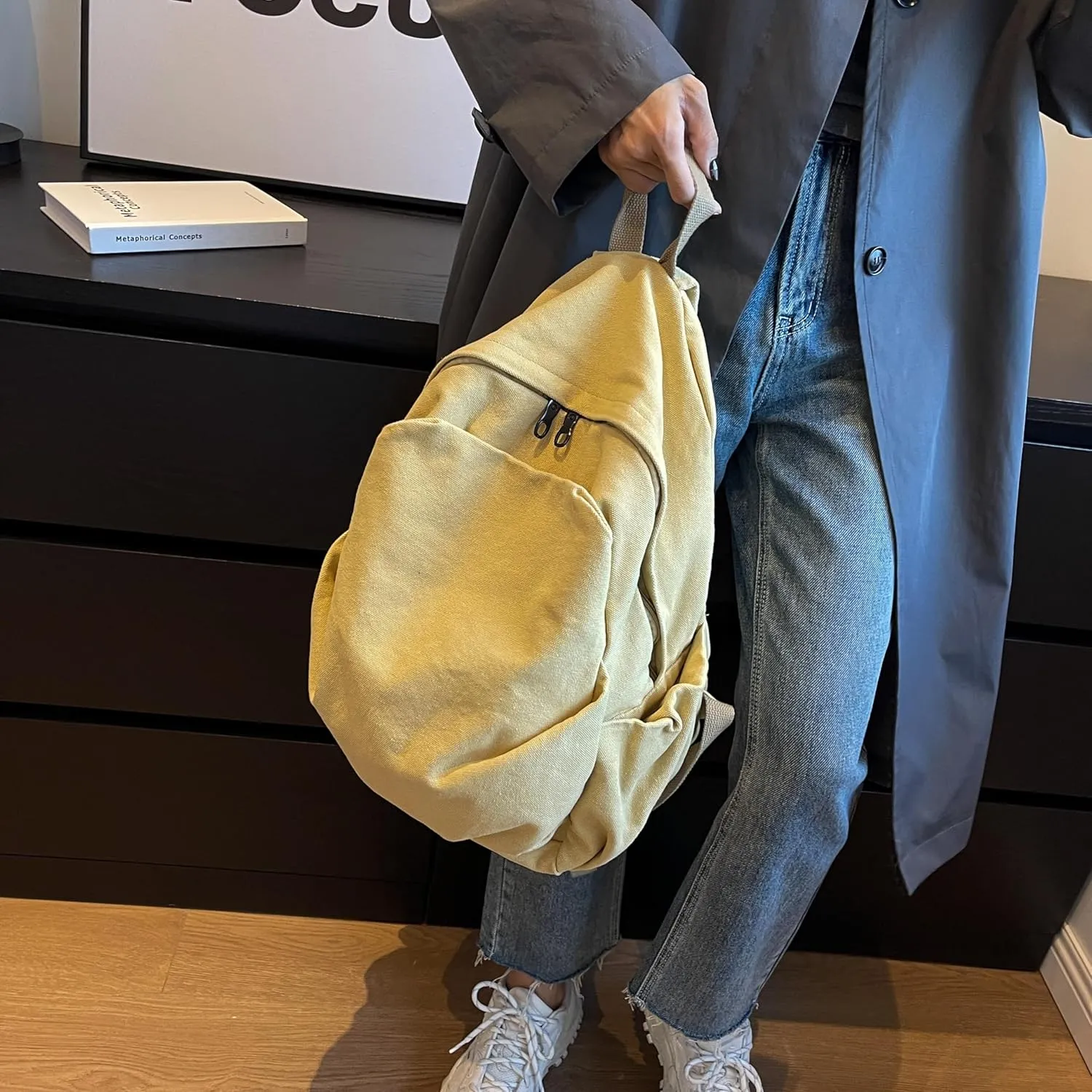 Lightweight Travel Canvas Backpack Vintage Daypack YK2 Backpack Multipurpose Adjustable Shoulder Straps Backpack Travel(Brownish yellow)