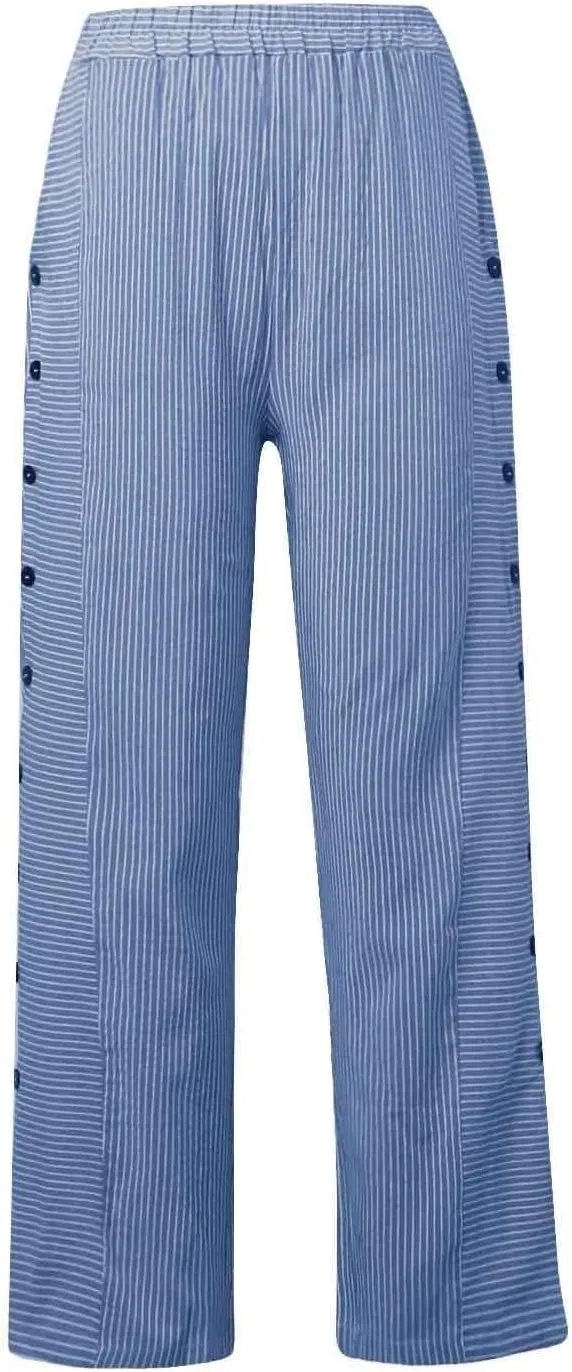 Linen Capri Pants for Women Straight Leg High Waisted Pinstripe Pants 2025 Summer Casual Gauze Pant with Pockets