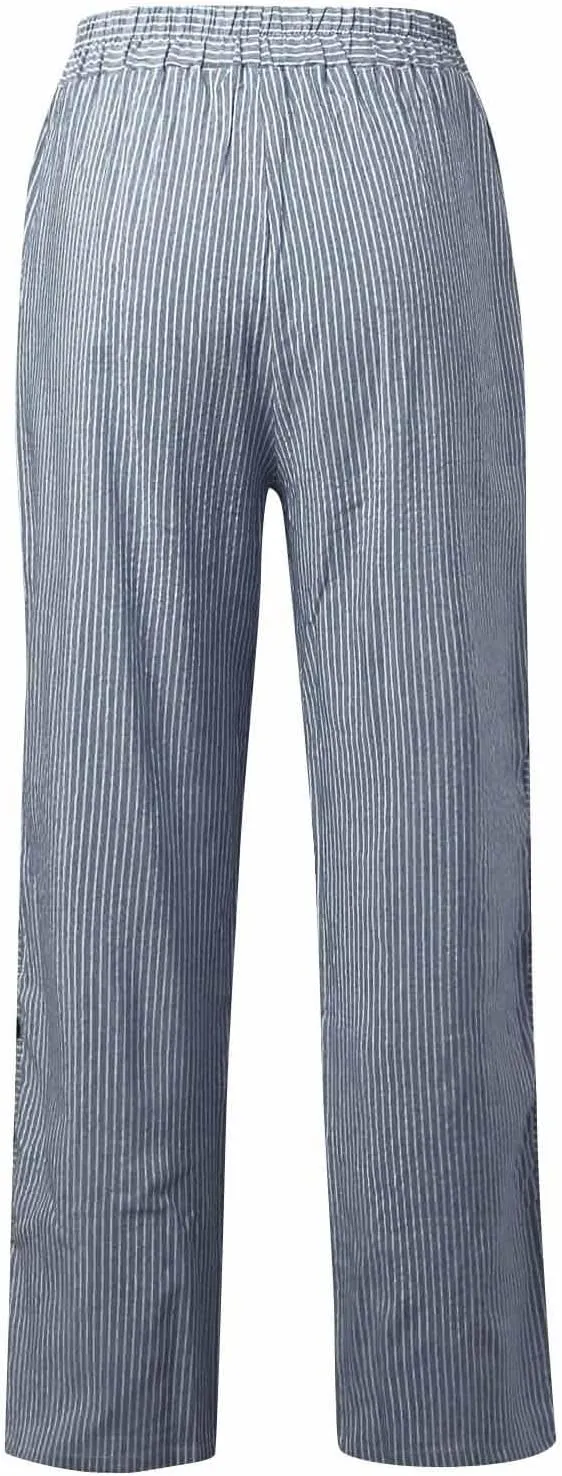Linen Capri Pants for Women Straight Leg High Waisted Pinstripe Pants 2025 Summer Casual Gauze Pant with Pockets