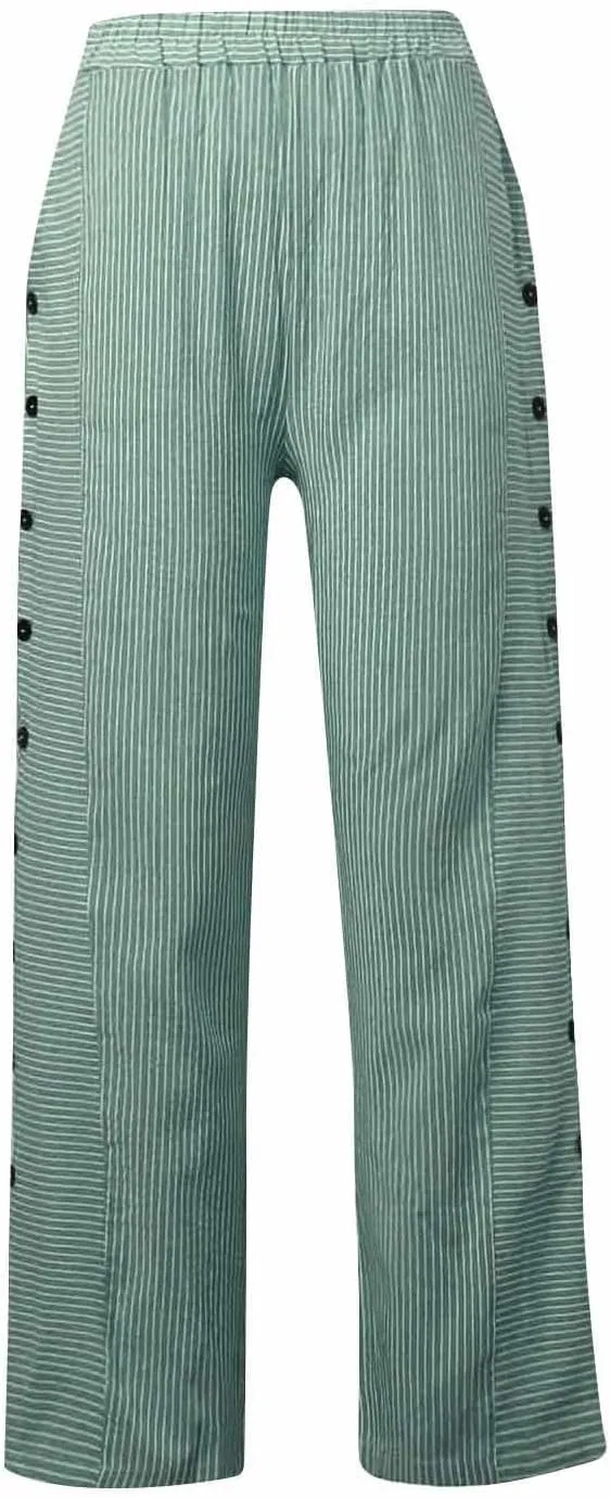 Linen Capri Pants for Women Straight Leg High Waisted Pinstripe Pants 2025 Summer Casual Gauze Pant with Pockets