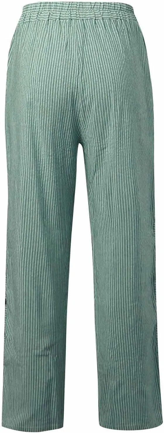 Linen Capri Pants for Women Straight Leg High Waisted Pinstripe Pants 2025 Summer Casual Gauze Pant with Pockets