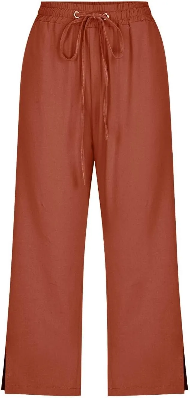 Linen Pants for Women 2025 Summer Petite Linen Pants Wide Leg Gauze Pant Striped Capri Trouser Casual Maternity Pant
