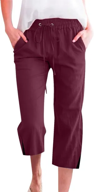 Linen Pants for Women 2025 Summer Petite Linen Pants Wide Leg Gauze Pant Striped Capri Trouser Casual Maternity Pant