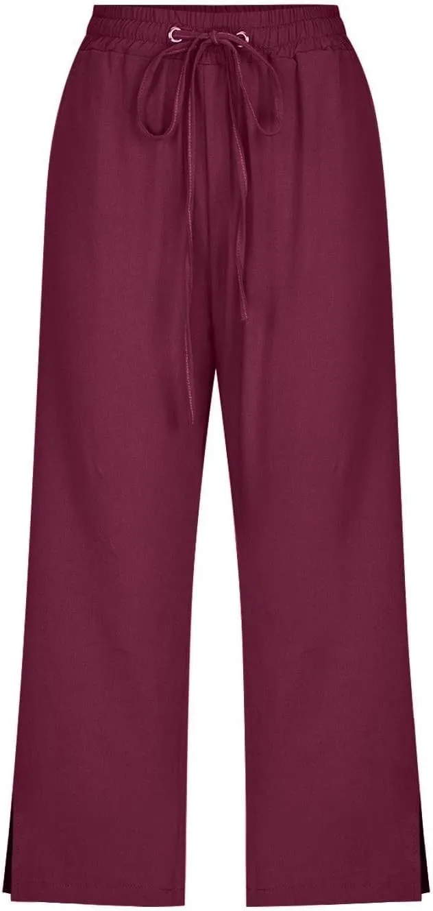 Linen Pants for Women 2025 Summer Petite Linen Pants Wide Leg Gauze Pant Striped Capri Trouser Casual Maternity Pant