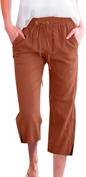 Linen Pants for Women 2025 Summer Petite Linen Pants Wide Leg Gauze Pant Striped Capri Trouser Casual Maternity Pant