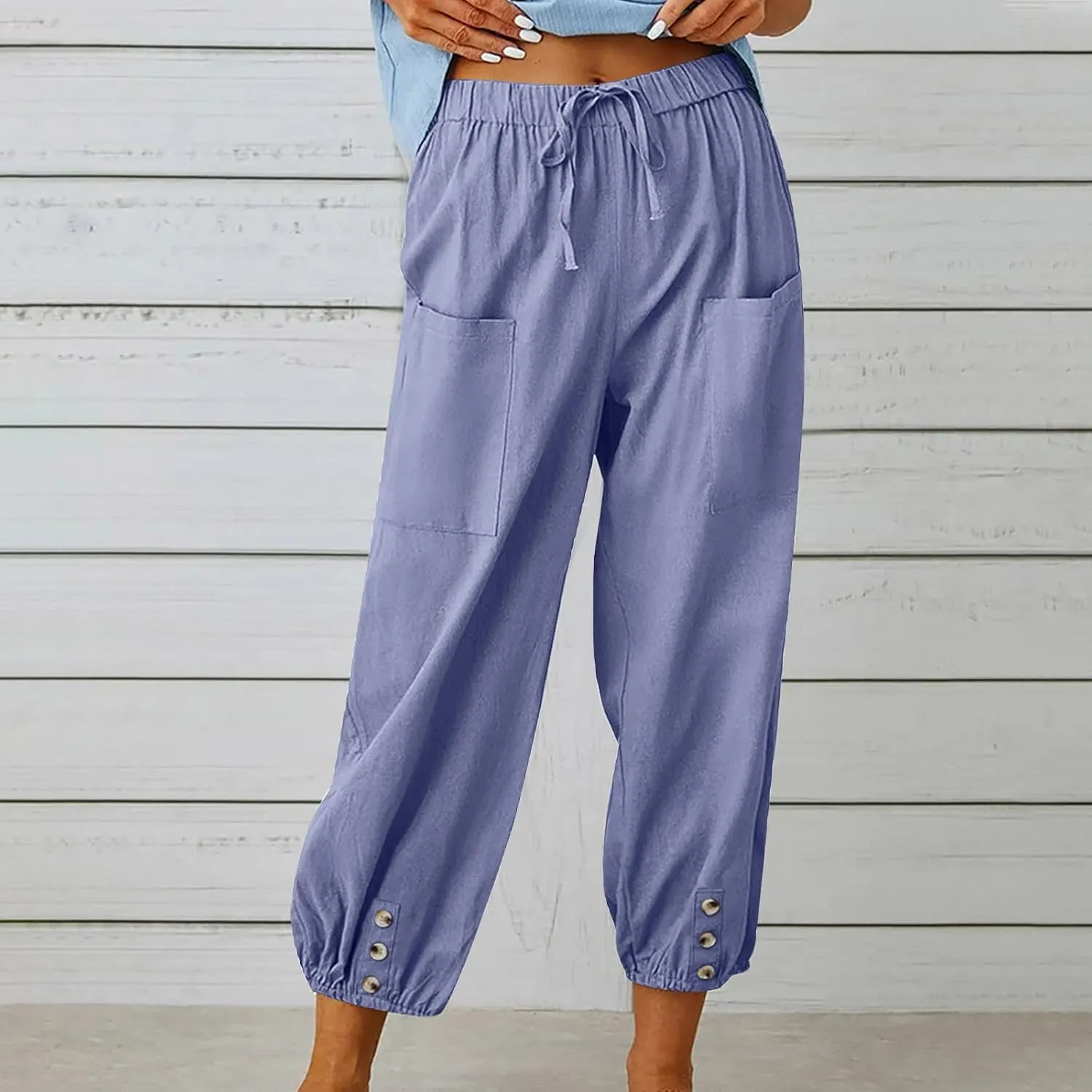 Linen Pants for Women High Waist Drawstring Palazzo Pants Summer Casual Tapered Lounge Trousers Boho Beach Outfits