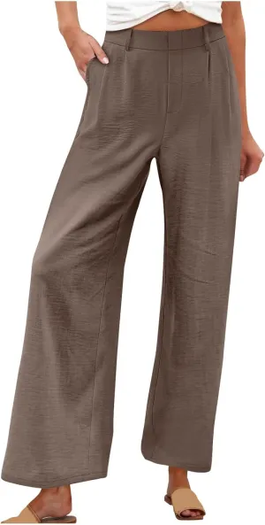 Linen Pants for Women High Waisted Wed Leg Palazzo Pants Summer Casual Lounge Trousers Trendy Vacation Outfits