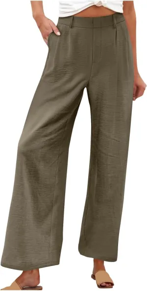 Linen Pants for Women High Waisted Wed Leg Palazzo Pants Summer Casual Lounge Trousers Trendy Vacation Outfits